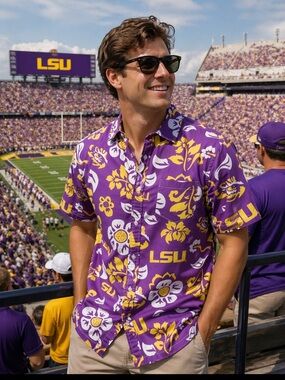 WES AND WILLY LSU Tigers Men's Floral Shirt